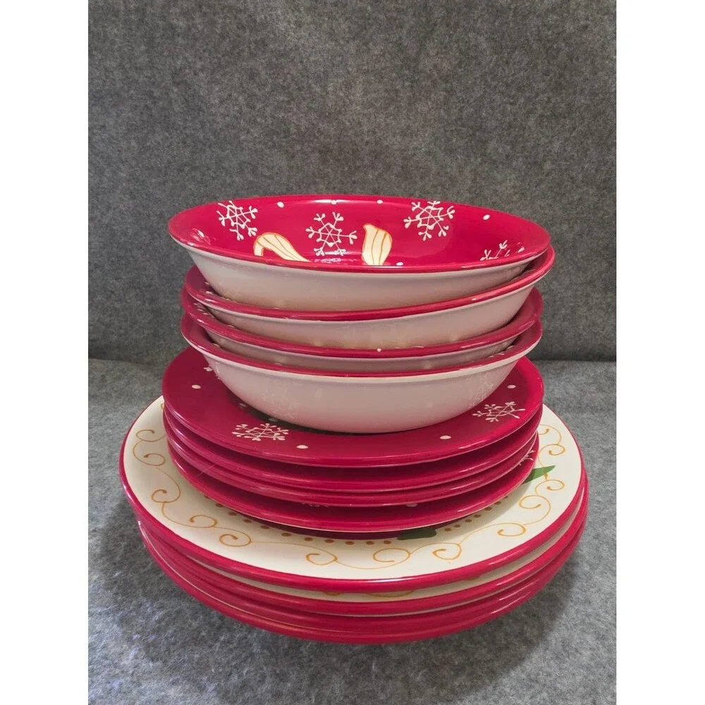 Pier One Christmas Tree/Snowflake Ironstone Plates, Salad Plates & Bowls.  READ